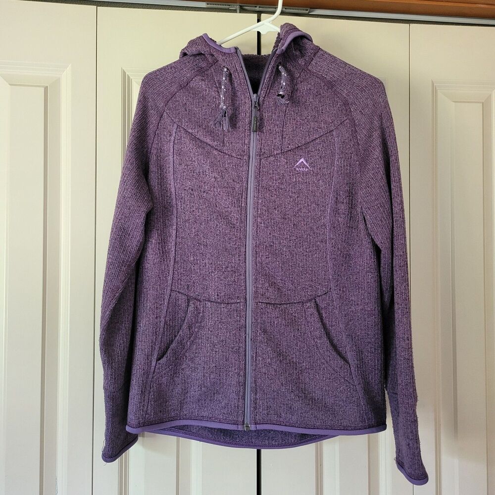 K-Way Venus Hoody Fleece Jacket Womens Medium Purple Full Zip Hooded Thumbholes